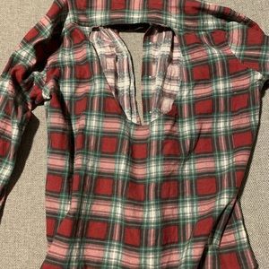 Red flannel with hole in the back